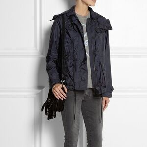 Burberry Brit navy women’s windbreaker jacket with leather accents, US 4